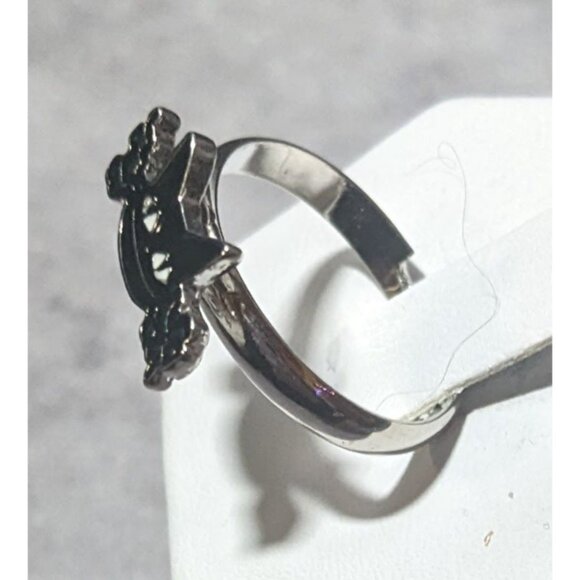 Gothic Spooky Cat Black And Silver Tone Adjustable Ring Size 7 1/2 - Picture 3 of 9